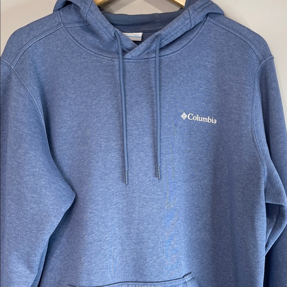 Columbia Classic Back Graphic Logo Hoodie Steel Blue Kangaroo Pocket Size L - Picture 3 of 12